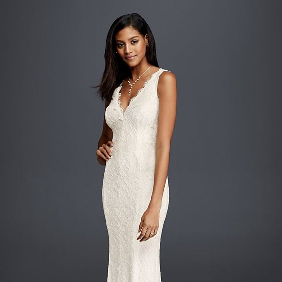 David's Bridal | Dresses | Davids Bridal Allover Lace Vneck Sheath ...